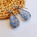 Pressed Flower Earrings - Water Drop Forget Me Not Flower