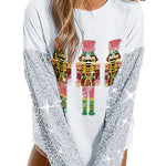Christmas Casual Loose Round Neck Sequined Sleeve Sweatshirt