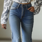 Vintage Blue Flared Fringe Jeans