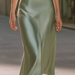 Elegant Satin Slip Midi Dress With Soft Cowl Neckline