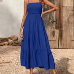 Nadorine Women's Bohemian Long Dress Spaghetti Strap Solid Swing Beach Sleeveless Maxi Dress
