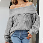 Knit Off-The-Shoulder Slim Soft Long Sleeve Pullover Sweater
