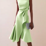 Red Sleeveless Midi Elegant A-line Dress with Waist Twist for Day-to-Night