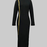 Bodycon Long Sleeves Asymmetric Split-Joint High Neck Maxi Dresses