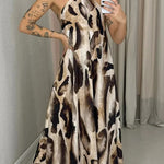 Leopard Print Sexy Halter Neck Backless Loose Maxi Dress