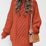 Nadorine Women's Crewneck Long Sleeve Loose Oversized Cable Knit Chunky Pullover Short Sweater Dresses