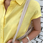 Nadorine Women's Casual Short Sleeve Ruffles Collared Button Down Maxi Dress