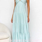 Margovil V Neck Ruffle Trim Tiered Sleeveless Linen Maxi Dress (2 Colors)