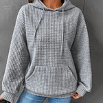Nadorine Casual Long Sleeve Waffle Hoodie Drawstring Pullover Sweatshirts Crop Top with Pockets