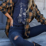 PETALUMA COTTON BLEND PLAID BUTTON DOWN TOP