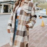 Knee Length Lapel Plaid Flannel Shirt Jacket