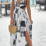 OFF WHITE PRINTED MAXI DRESS WITH CUT OUTS