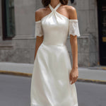 Halter Neck Lace-Trim Midi Dress