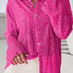 Solid color button-down long-sleeve sequined cardigan