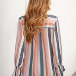 Nadorine Striped Shirt V-neck Long-sleeved Top T-shirt for Women Casual Work Office Loose Fit 2026 | Under $40