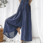 Nadorine Women's Cotton Linen Wide Leg Romper Bib Overalls Dressy Outfits Loose Button Down Overalls with Pockets