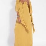 Two-piece Halterneck Tie Sleeveless Long Dress and Irregular Cardigan Set