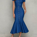 Vintage Tencel Denim Midi Dress With A Fishtail Hem