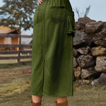 Nadorine Women's Casual High Waist Denim Midi Skirt Drawstring Adjustable Long Jeans Skirt with Pockets