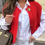 Pocket Sleeveless Cropped Knitted Cardigan Vest