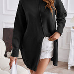 Solid color half turtleneck pullover sweater fashionable mid-length slit dress