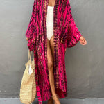 Nadorine Women's Beach Cover up Swimsuit Kimono with Bohemian Floral Print Vacation Dresses