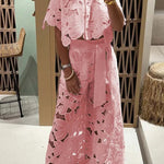 Redefining Elegance Floral Lace Cropped Shirt and Belt Pocketed Wide Leg Pants Set