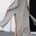Ribbed Button Up Side Split Duster Cardigan