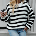 Striped Sweater Women Knitted Crew Neck Pullover Sweater