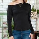 Women's One Off Shoulder Tops Asymmetrical Neck Long Sleeve Slim Wrap Tee Shirt Blouse