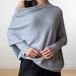 Nadorine Asymmetric Draped Jumper Long Batwing Sleeve Off The Shoulder Sweater