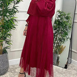 Fenna Ribbed Sequin Trim Batwing Sleeve Sweater and Pleated Tulle Stretch Tank Midi Dress Two-piece Set