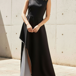 Irregular Clipping Skinny Contrast Color Round-Neck Maxi Dresses