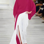 Batwing Sleeves Loose Solid Color Split-Joint Round-Neck Blouses