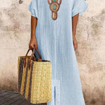 Linen Cotton Embroidered Slit Dress