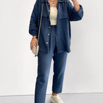 Nadorine Double Crepe Loose Oversized Lapel Long Sleeve Shirt Casual Pants Set