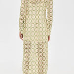 Summer Fashion Floral Crochet Cutout Fabric Long Sleeve Slit Vacation Midi Dress