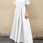 A-Line Loose Pleated Solid Color Split-Joint Lapel Maxi Dresses Shirt Dress