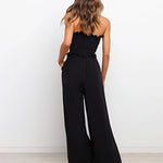 Smocked Strapless Jumpsuits Wide Leg Long Pants Rompers