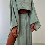 Chic slit cotton and linen casual two-piece set