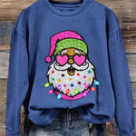 Women's Shiny Santa Print  Round Neck Sweatshirt