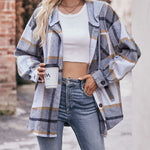 Nadorine Casual Mid-length Plaid Shirt Hooded Jacket