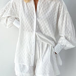 Two-piece Suit Puff Sleeve Long Sleeve Top and Shorts Casual Set