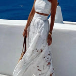 Next Trip Floral Embroidery Crochet Lace Elastic Waist Pocket Maxi Skirt