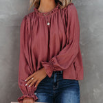 Nadorine Ruffle Long Sleeve T-Shirt Crewneck Top for Women Cute Summer Casual 2026 | Under $40