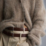Solid Color Loose V-neck Long-sleeved Lazy Knitted Cardigan