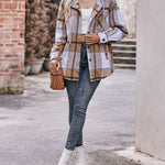 Nadorine Casual Mid-length Plaid Shirt Hooded Jacket