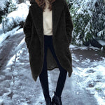 Faux Fur Plush Coat Open Front Solid Long Teddy Overcoat
