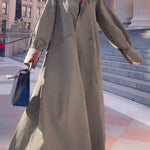 Long Sleeves Loose Solid Color Split-Joint Split-Side Lapel Maxi Dresses Shirt Dress