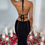 Pure desire halter neck wrap chest hollow stitching lace-up dress